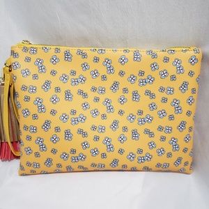 Delightful Yellow Flowered Wristlet / Cosmetic Bag
